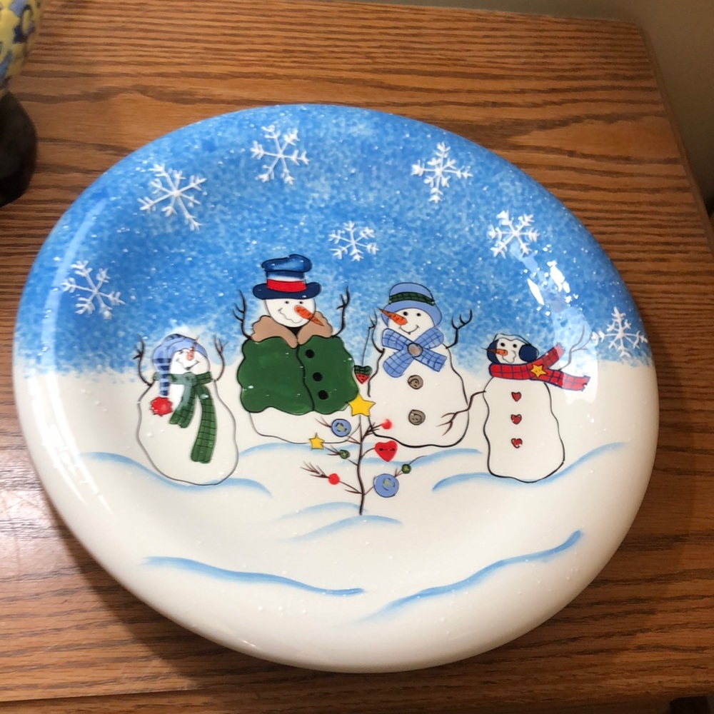 Sonoma “Button Up” Snowman serving platter 11”